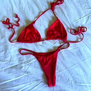 Frankie’s Bikinis red shiny bikini